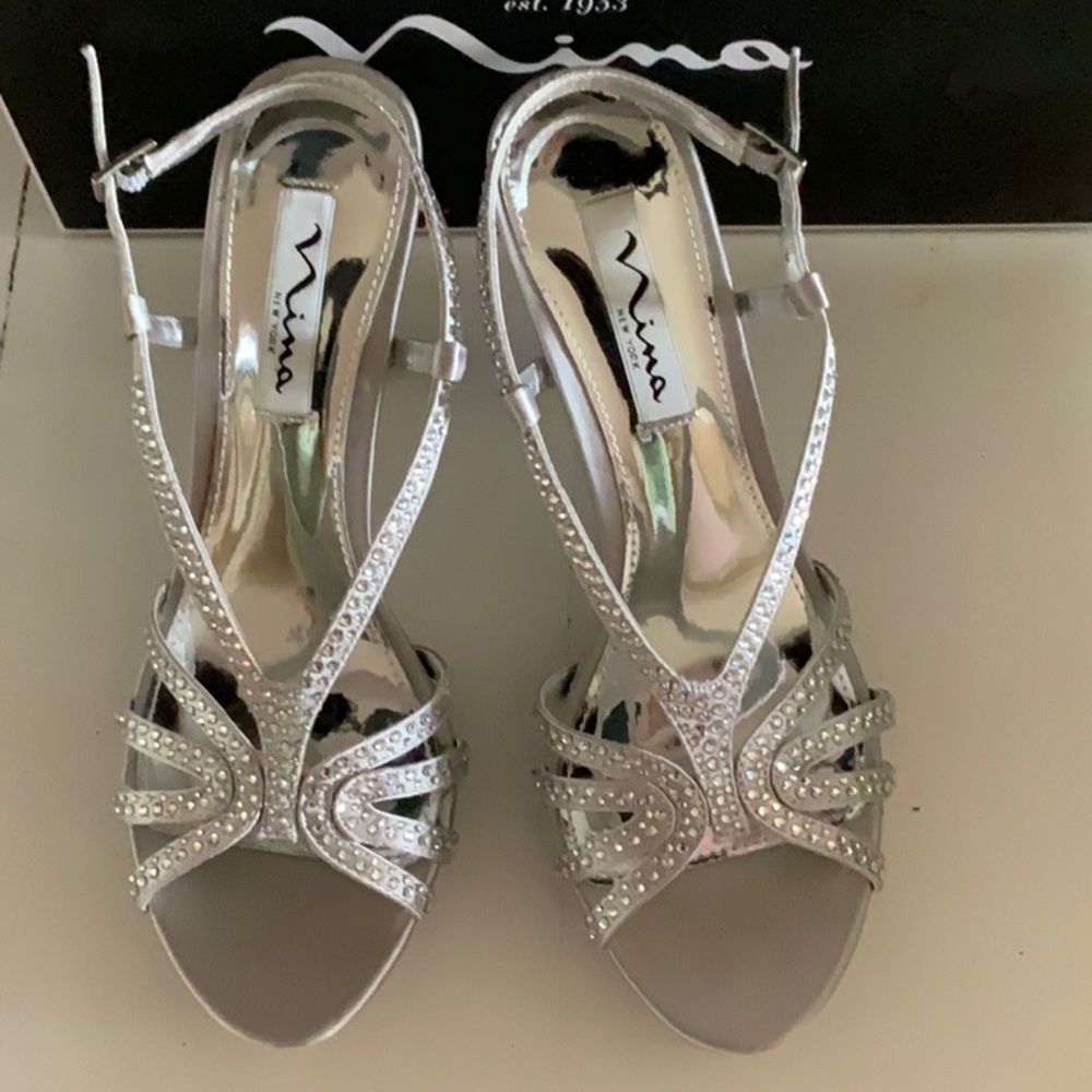 NEW Silver Strappy Heels with Rhinestones